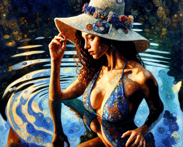 Woman in Vibrant Bikini Relaxing in Tranquil Water