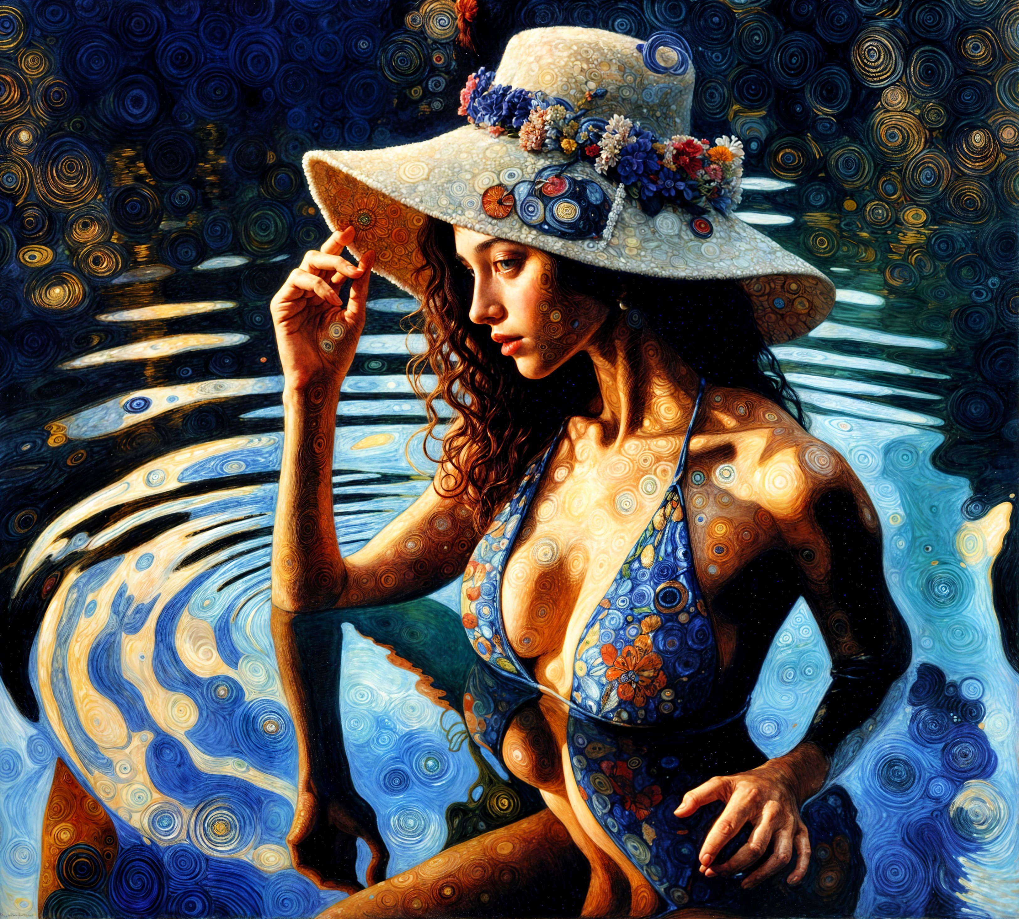 Woman in Vibrant Bikini Relaxing in Tranquil Water