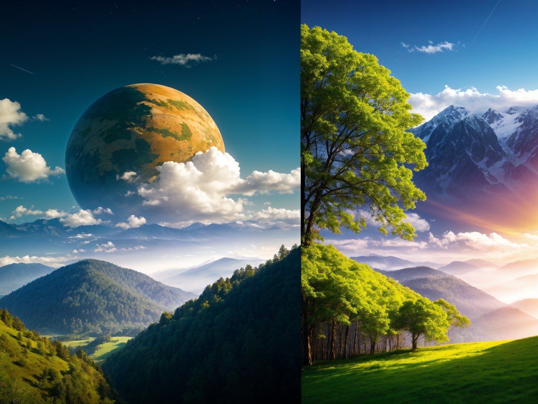 Contrasting Landscapes of a Distant Planet and Earth