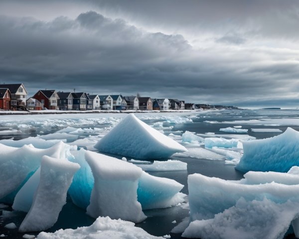 Charming Homes on a Frozen Shoreline Landscape