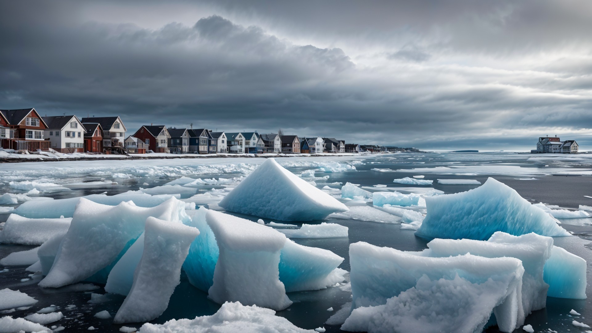 Charming Homes on a Frozen Shoreline Landscape