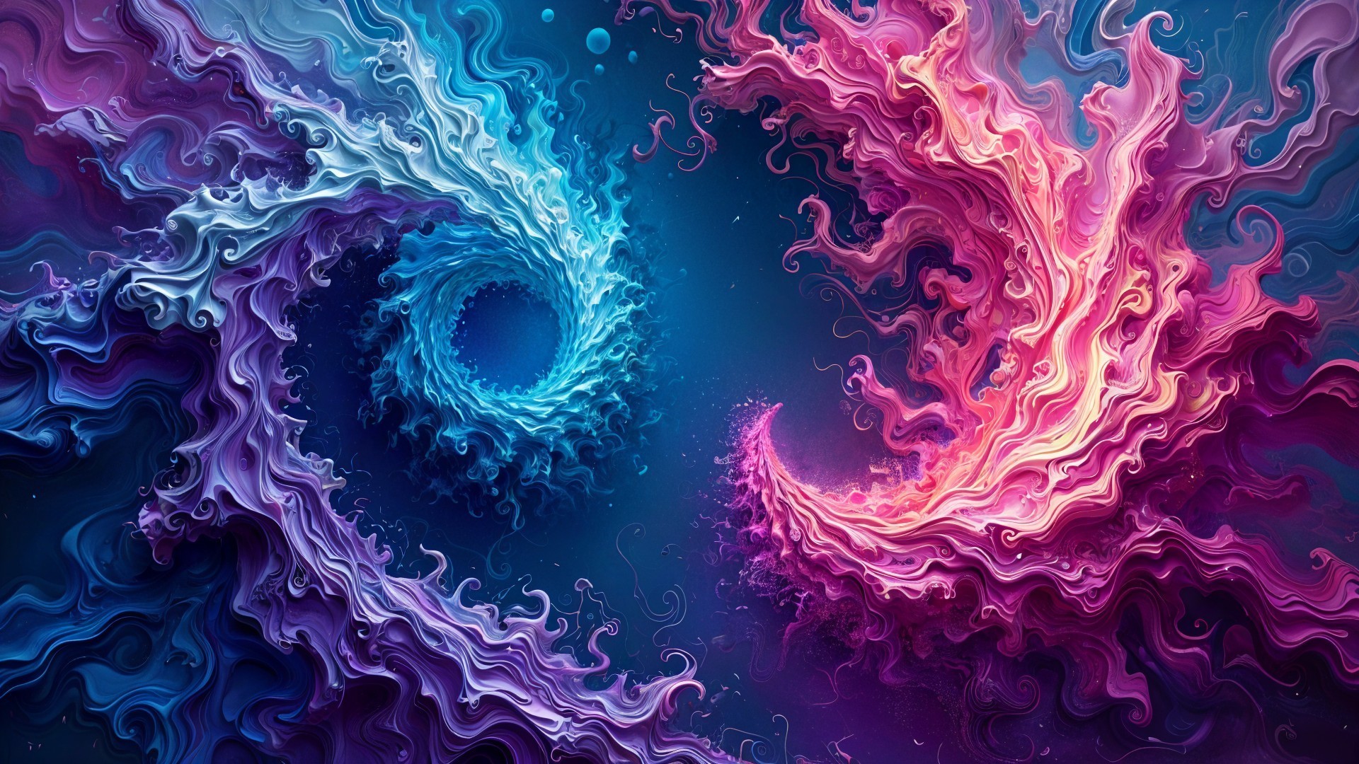 Vibrant Swirling Design of Blue and Pink Waves