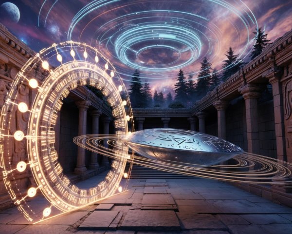 Golden Ring Portal in Ancient Stone Ruins