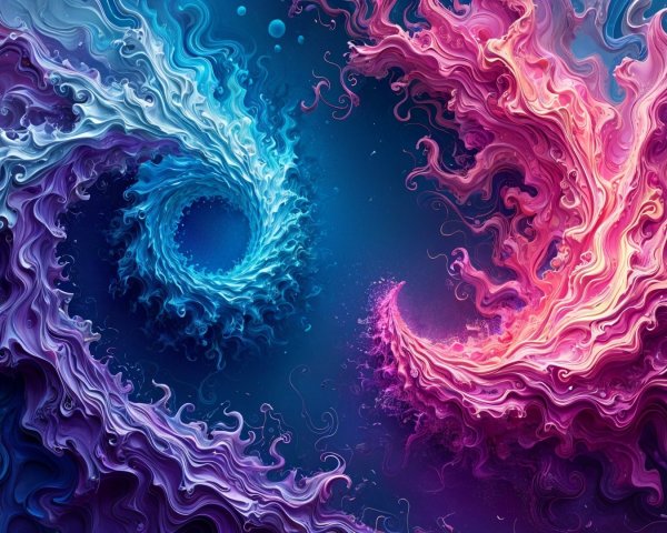 Vibrant Swirling Design of Blue and Pink Waves