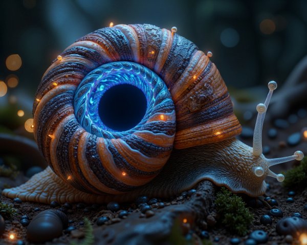 Fantastical Snail with Vivid Shell and Glowing Core