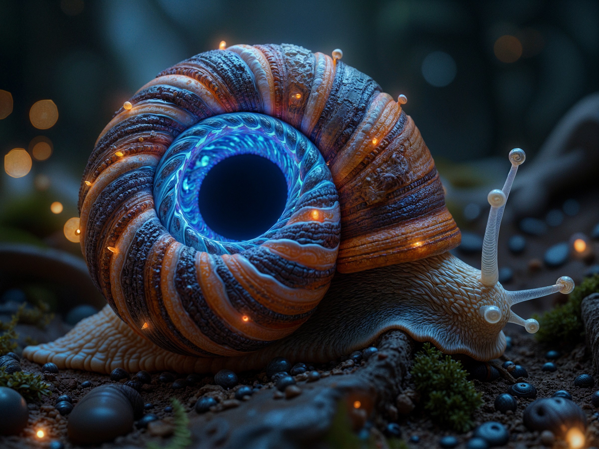 Fantastical Snail with Vivid Shell and Glowing Core