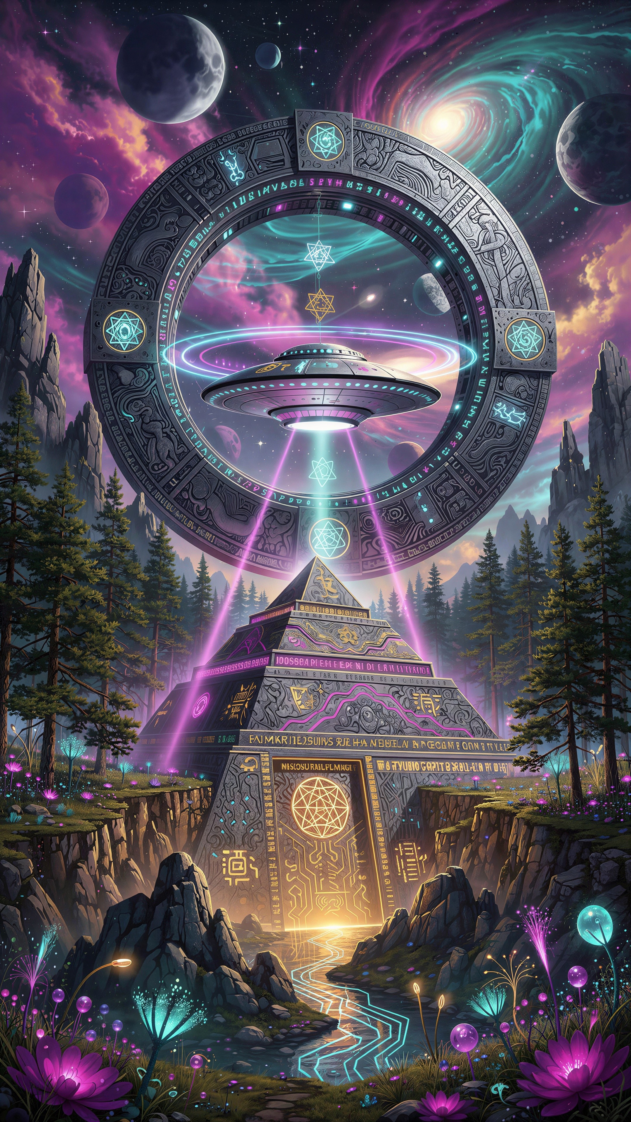 Extraterrestrial Mayan-Inspired Landscape with Pyramid