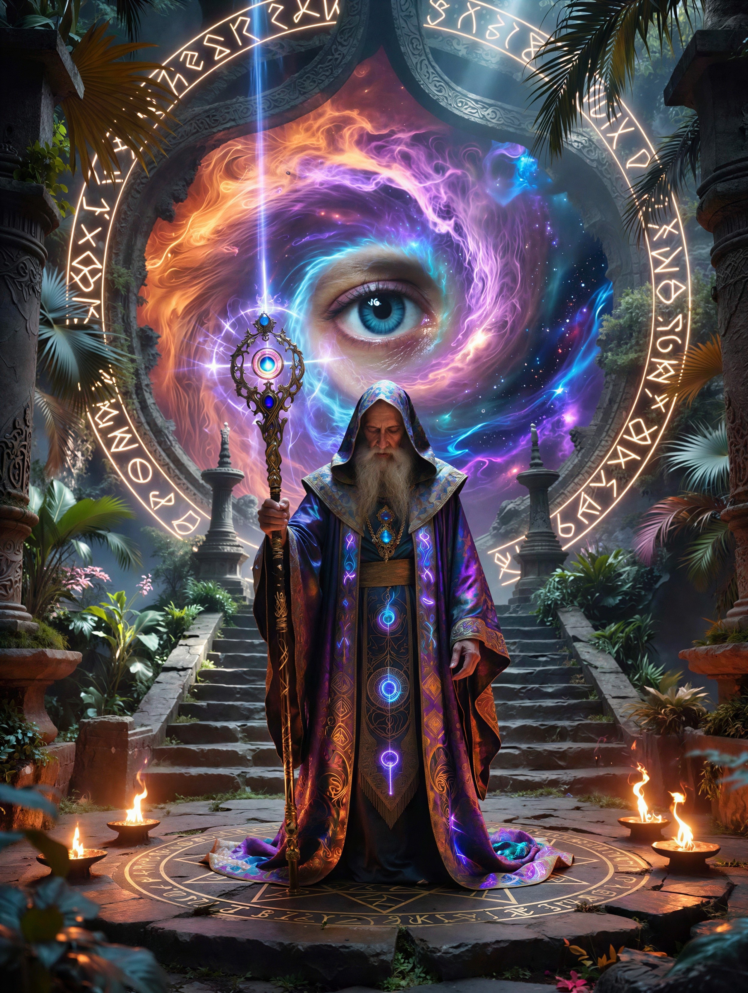 Fantasy Portrait of a Wizard with Cosmic Portal
