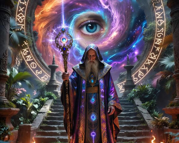 Fantasy Portrait of a Wizard with Cosmic Portal