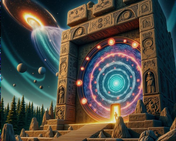 Ancient Stone Portal in a Cosmic Landscape