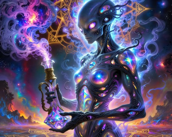 Hyperrealistic Psychedelic Alien Portrait with Aura