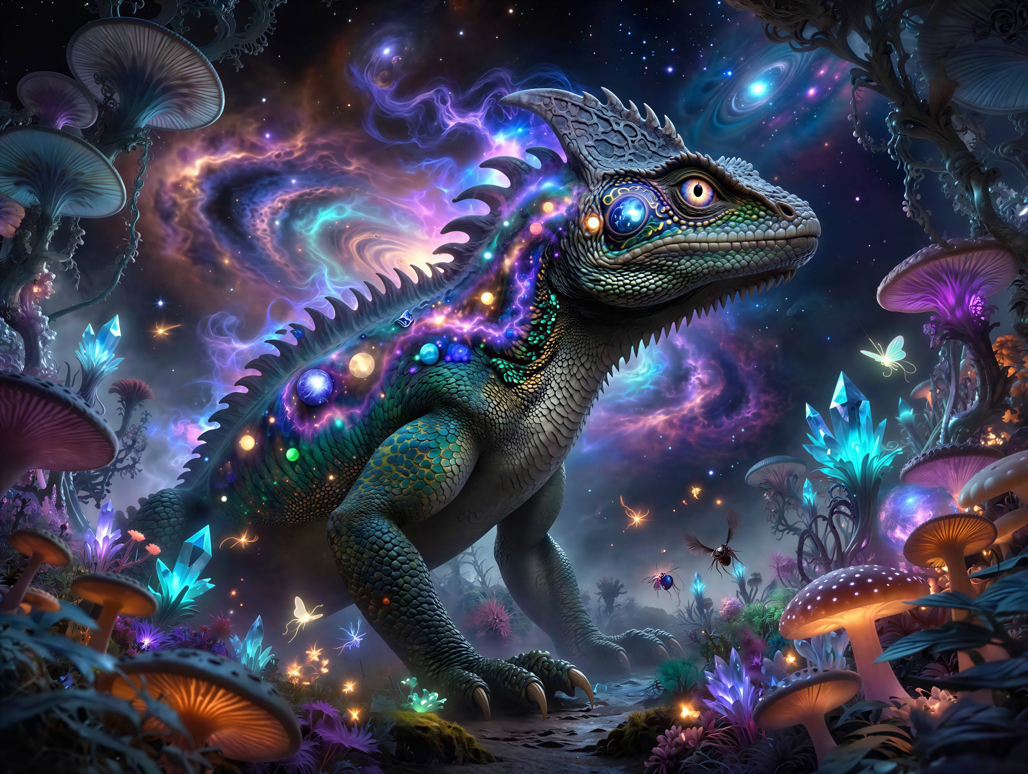 Majestic Reptilian Creature in a Luminous Forest