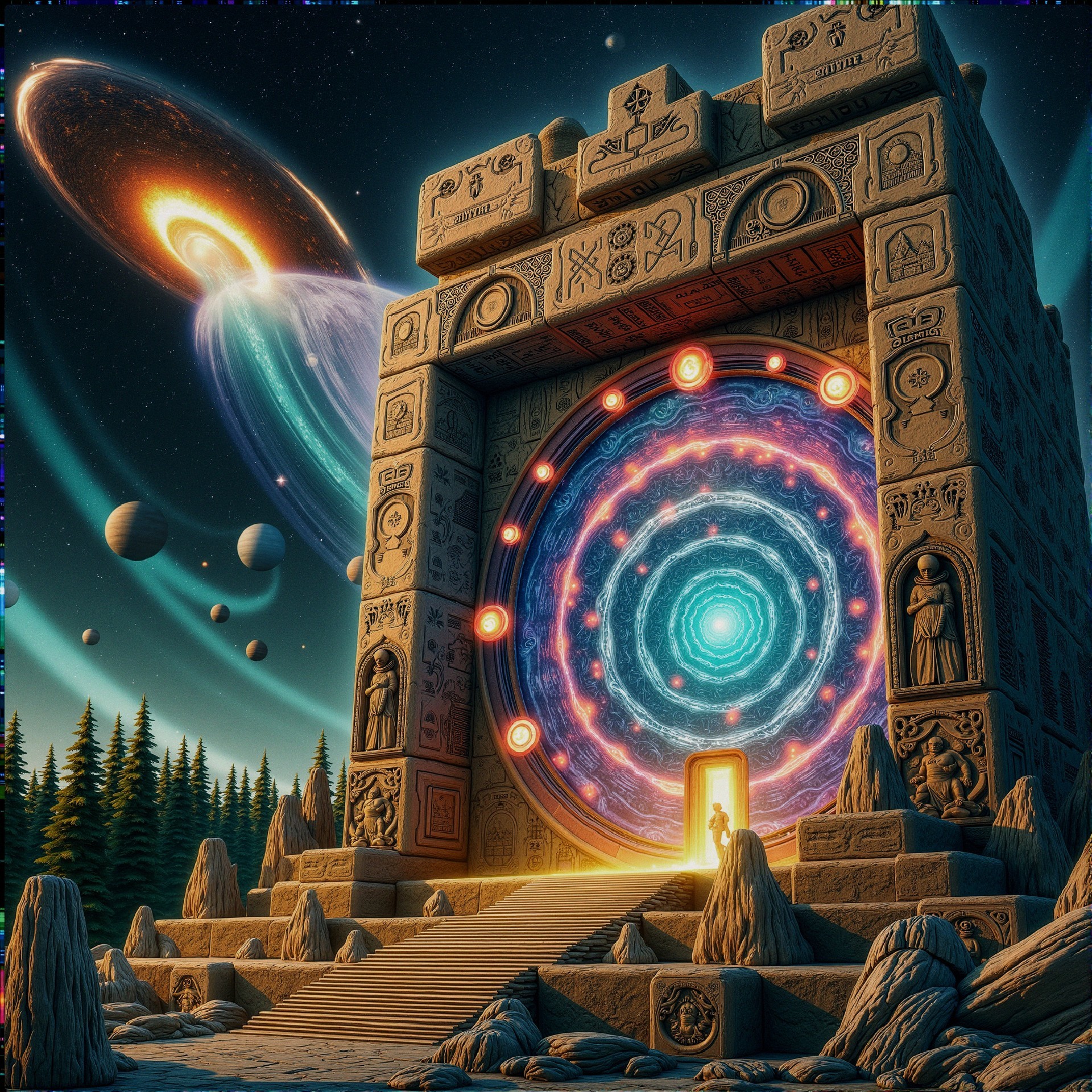 Ancient Stone Portal in a Cosmic Landscape