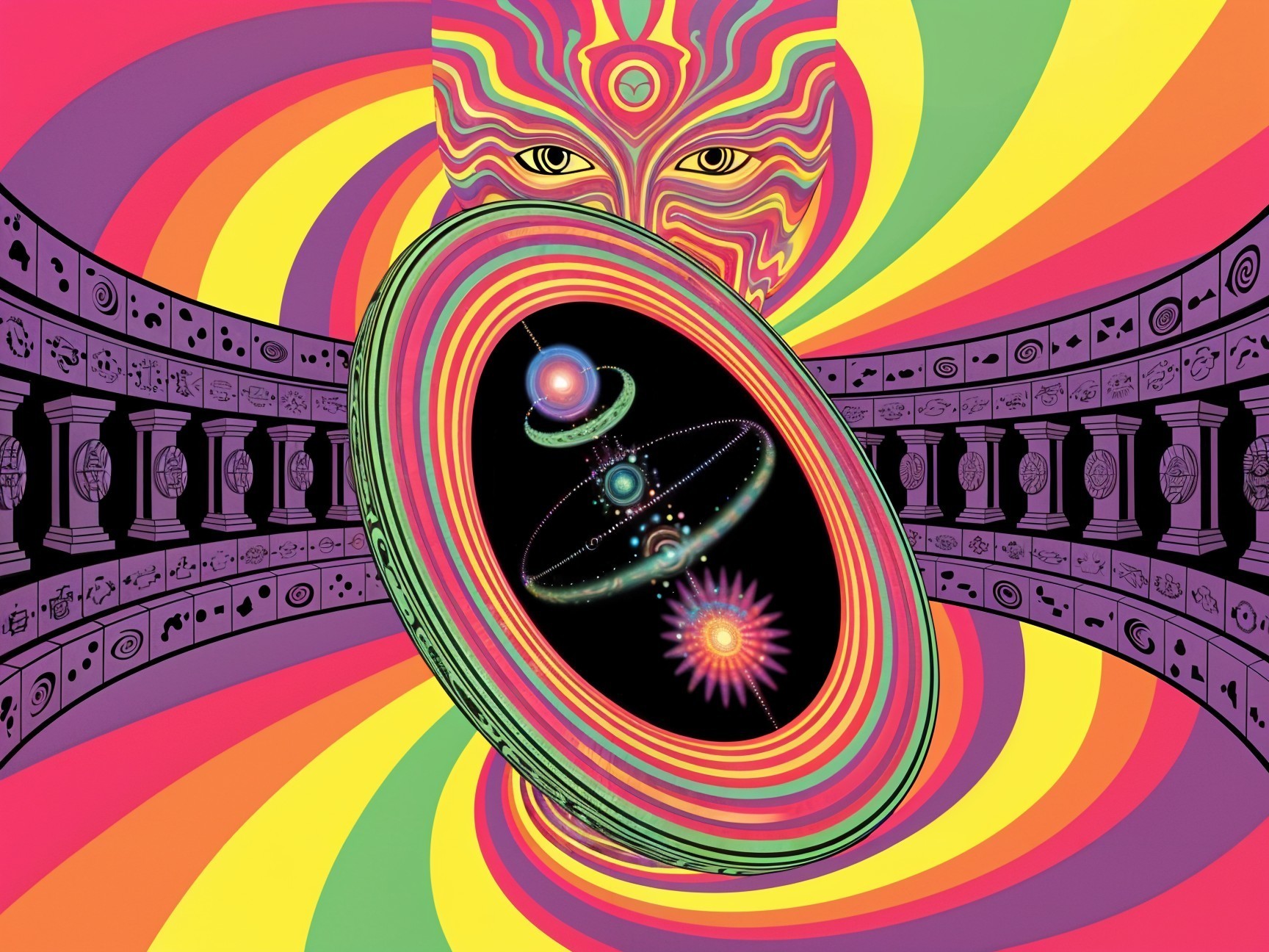 Vibrant Psychedelic Composition with Cosmic Portal