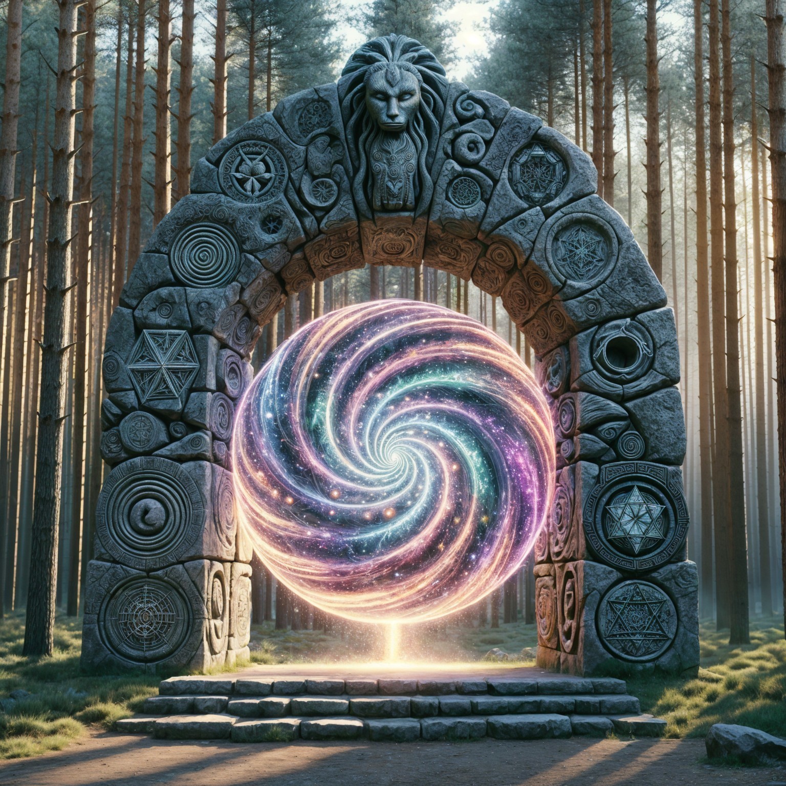 Majestic Stone Archway with Colorful Cosmic Portal