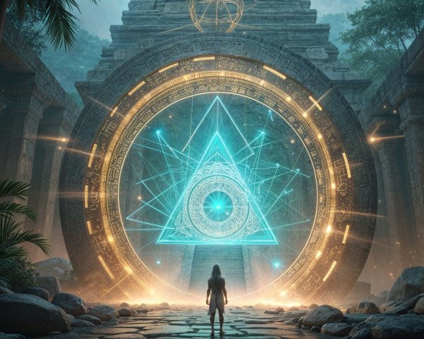 Ancient Temple with Glowing Portal and Ruins