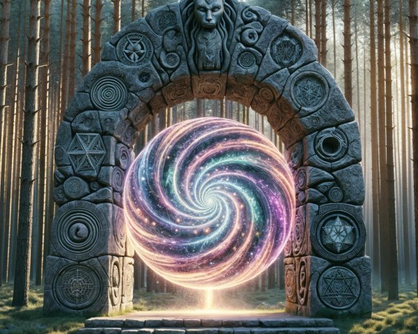 Majestic Stone Archway with Colorful Cosmic Portal