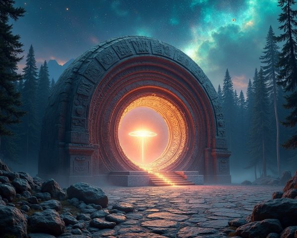 Mystical Stone Archway in Enigmatic Forest Setting