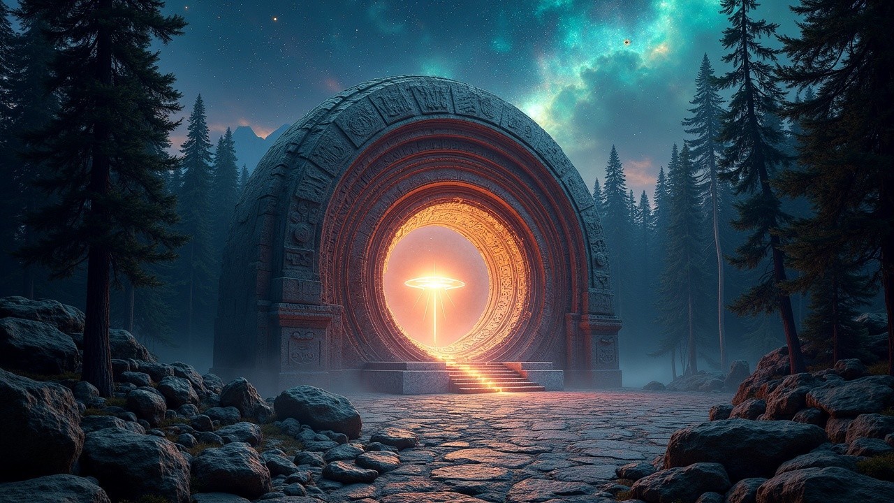 Mystical Stone Archway in Enigmatic Forest Setting