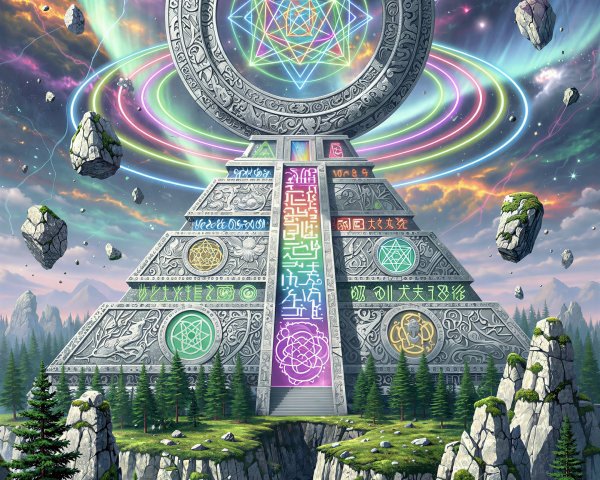 UFO Over Ancient Pyramid in Cosmic Sky Scene