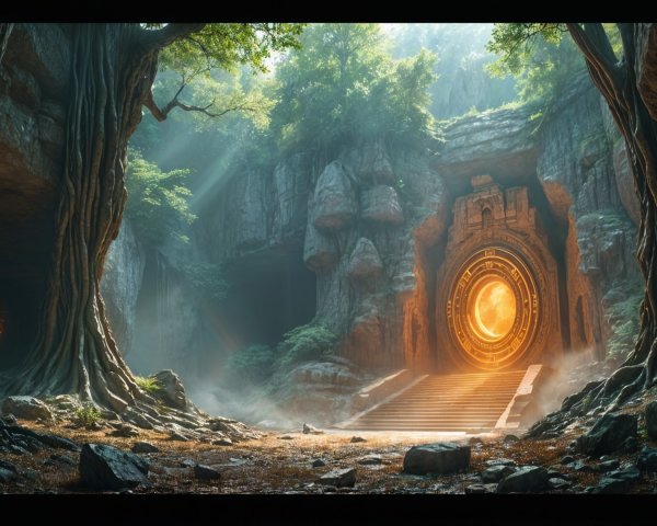 Mystical Landscape with Grand Ornate Portal and Nature