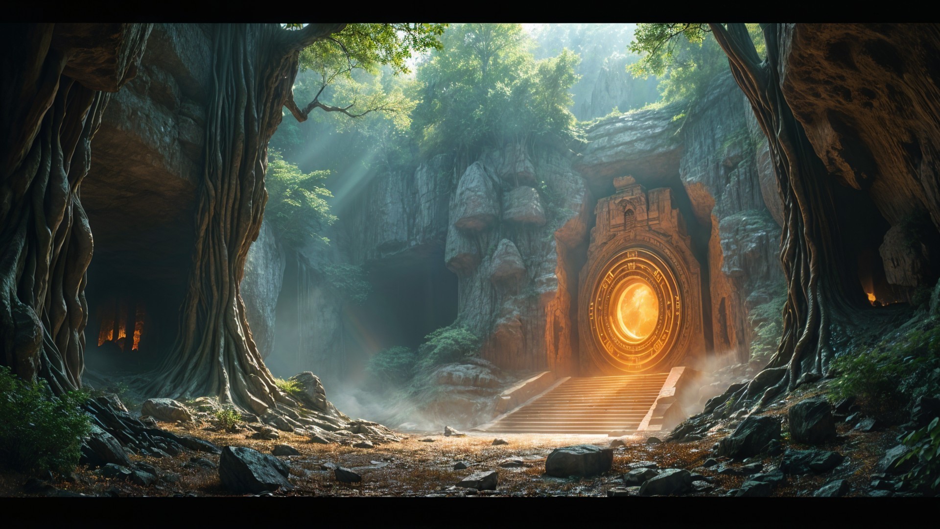 Mystical Landscape with Grand Ornate Portal and Nature