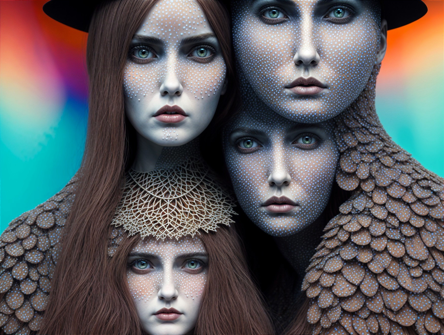 Surreal Group of Textured Human Figures in Vibrant Colors