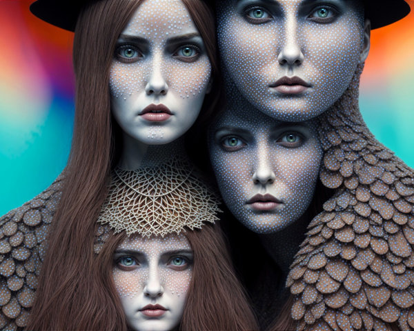 Surreal Group of Textured Human Figures in Vibrant Colors