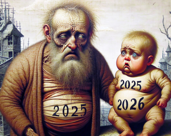 Hyperrealistic Digital Painting of Old Man and Baby