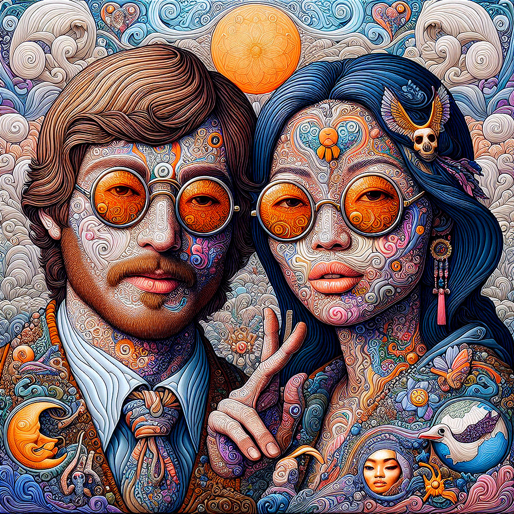 Vibrant Portrait of a Couple with Psychedelic Elements