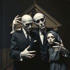 Eerie Figures in Dimly Lit Setting with Old House