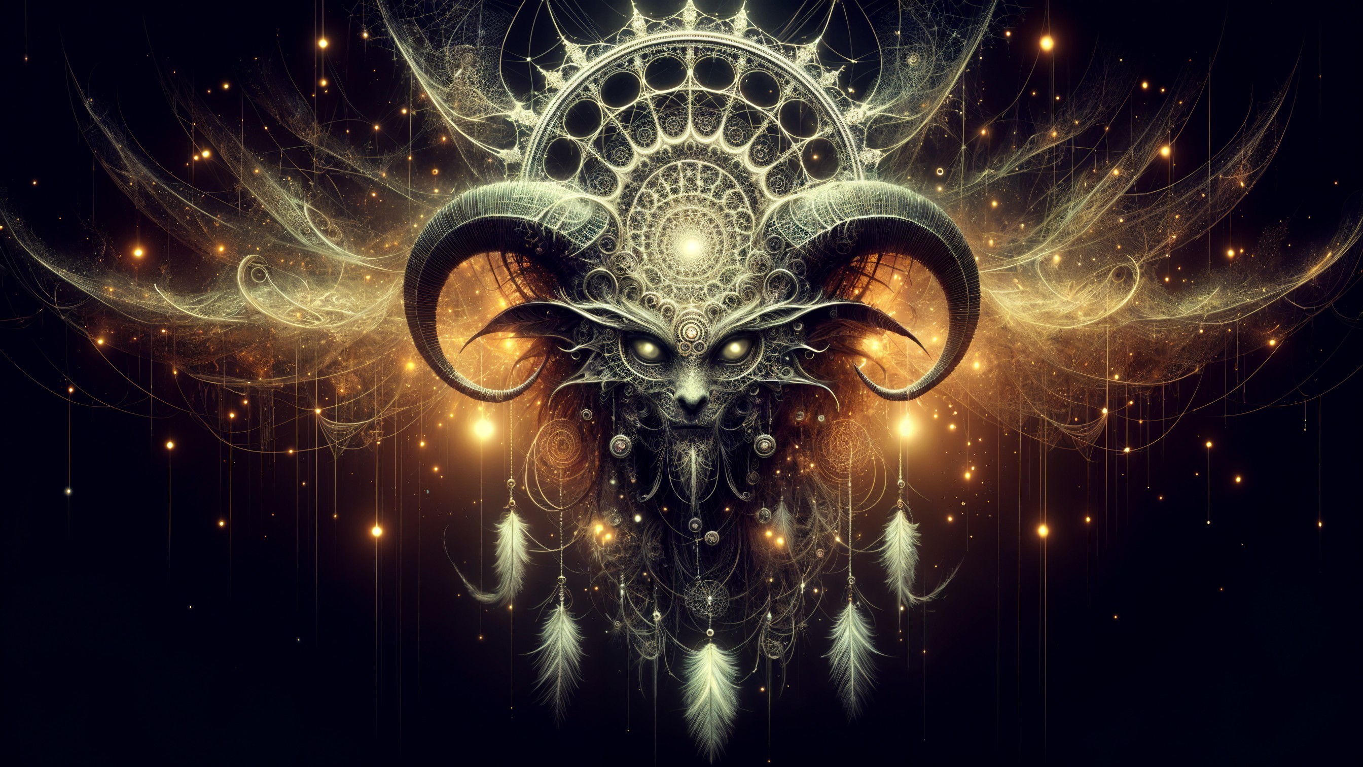 Mystical Entity with Horns and Ethereal Glow