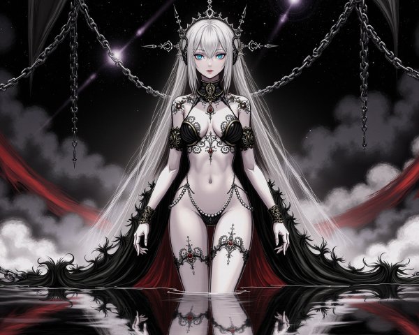 Ethereal Figure in Mystical Setting with Dark Accessories