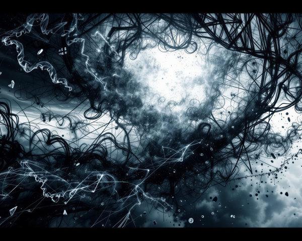 Surreal Black and White Abstract Composition with Depth