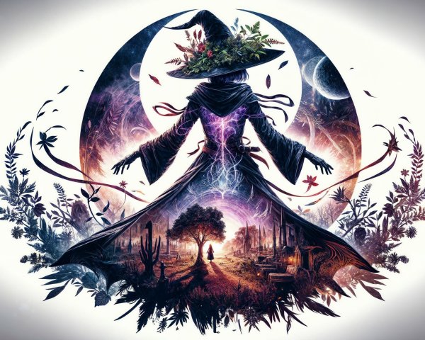 Mystical Figure in Dark Robe with Cosmic Elements