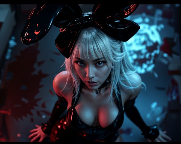 Surreal Scene with Vibrant Hues and Striking Figure