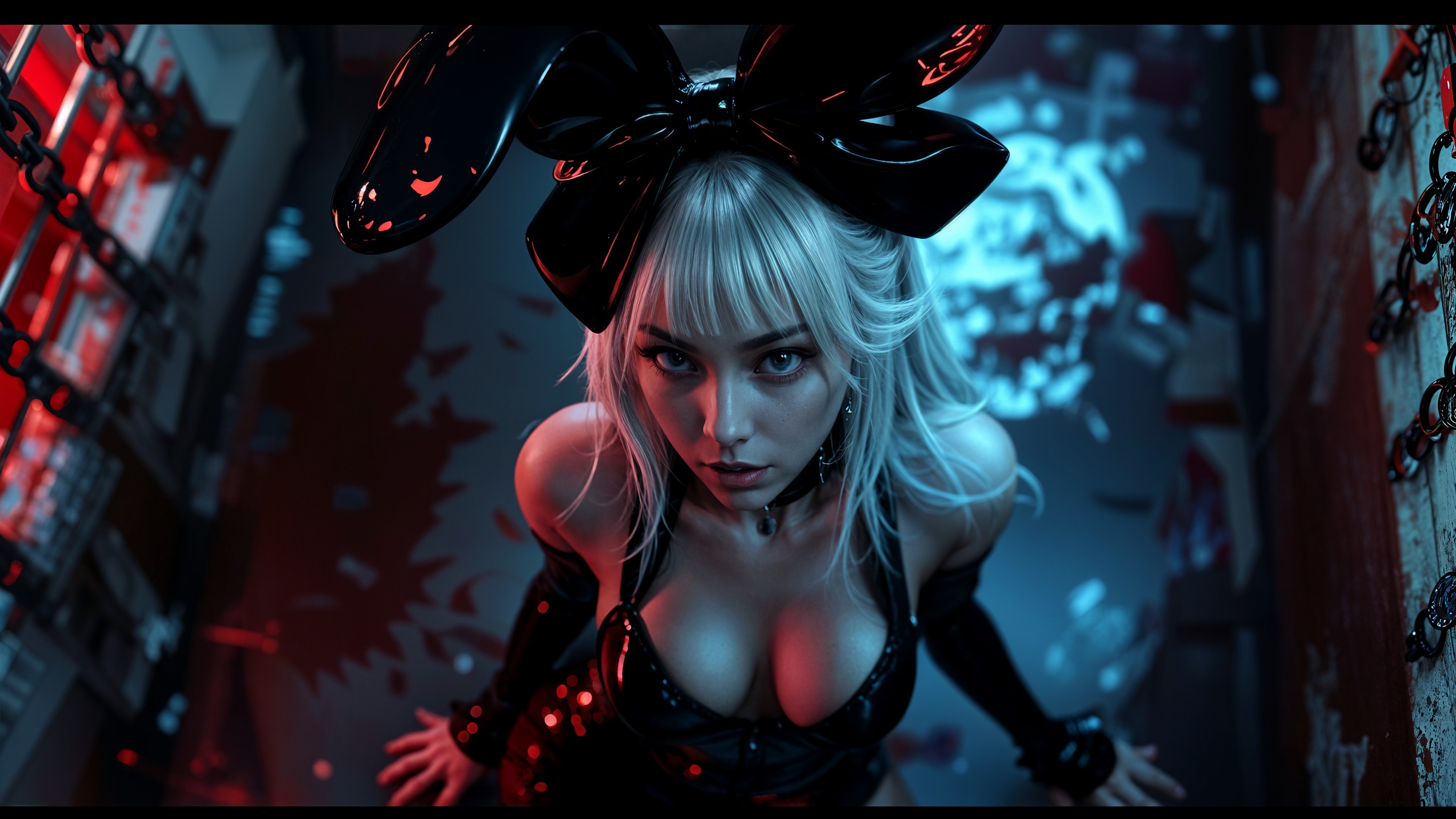 Surreal Scene with Vibrant Hues and Striking Figure