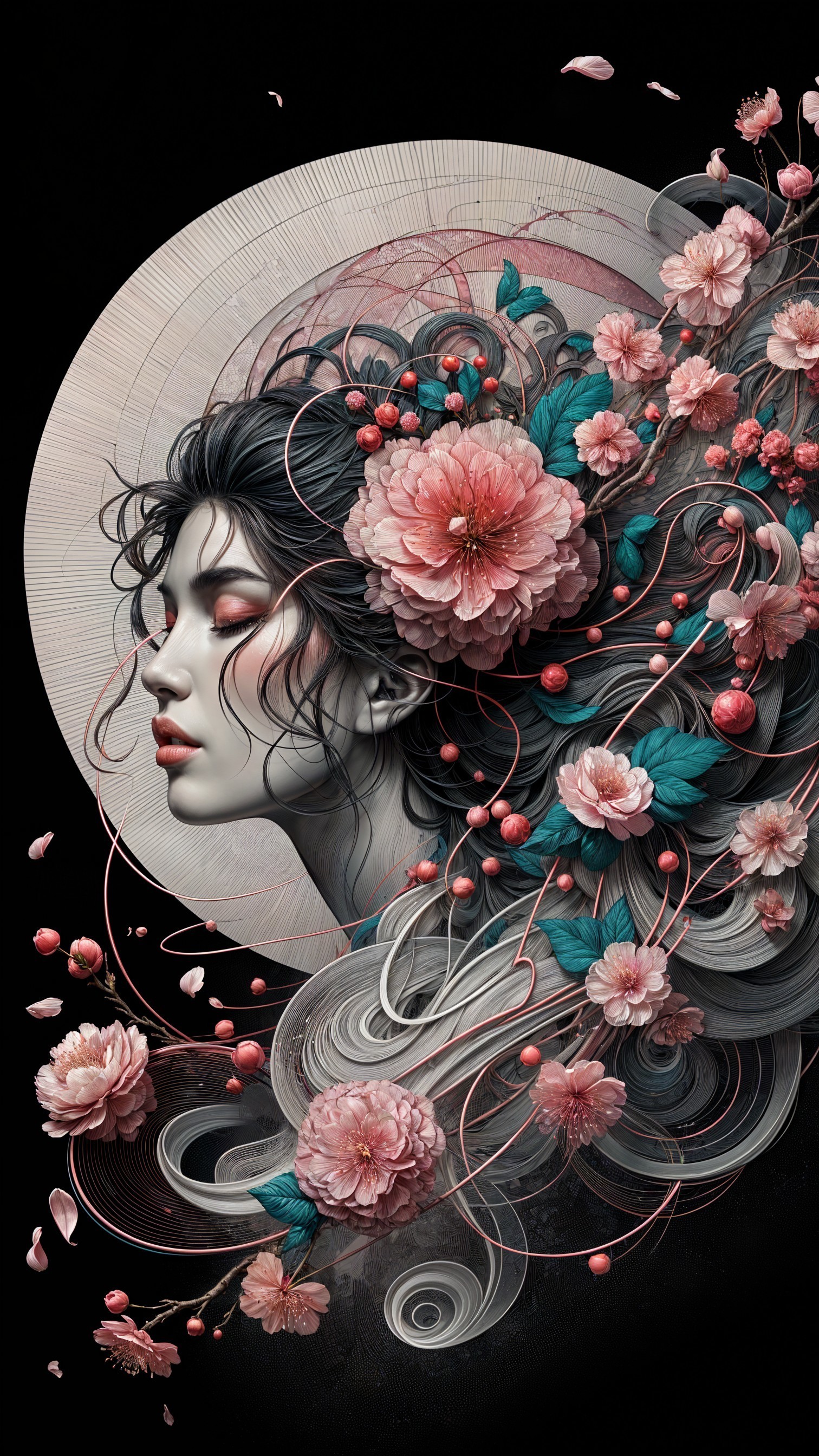 Detailed Portrait of a Woman with Elegant Hairstyle