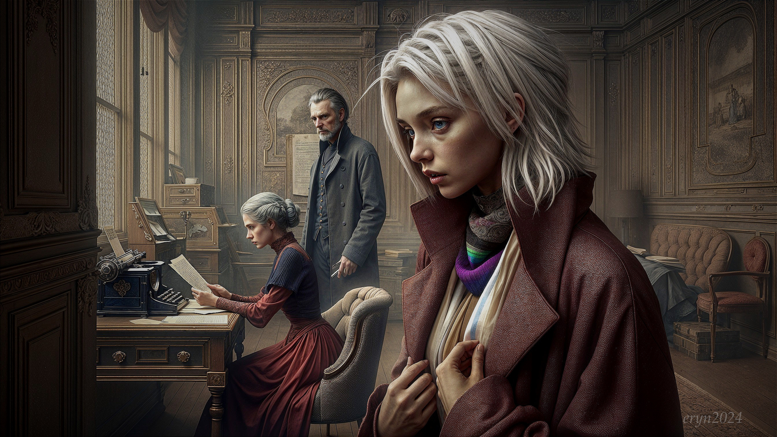 Victorian Office Scene with Thoughtful Characters