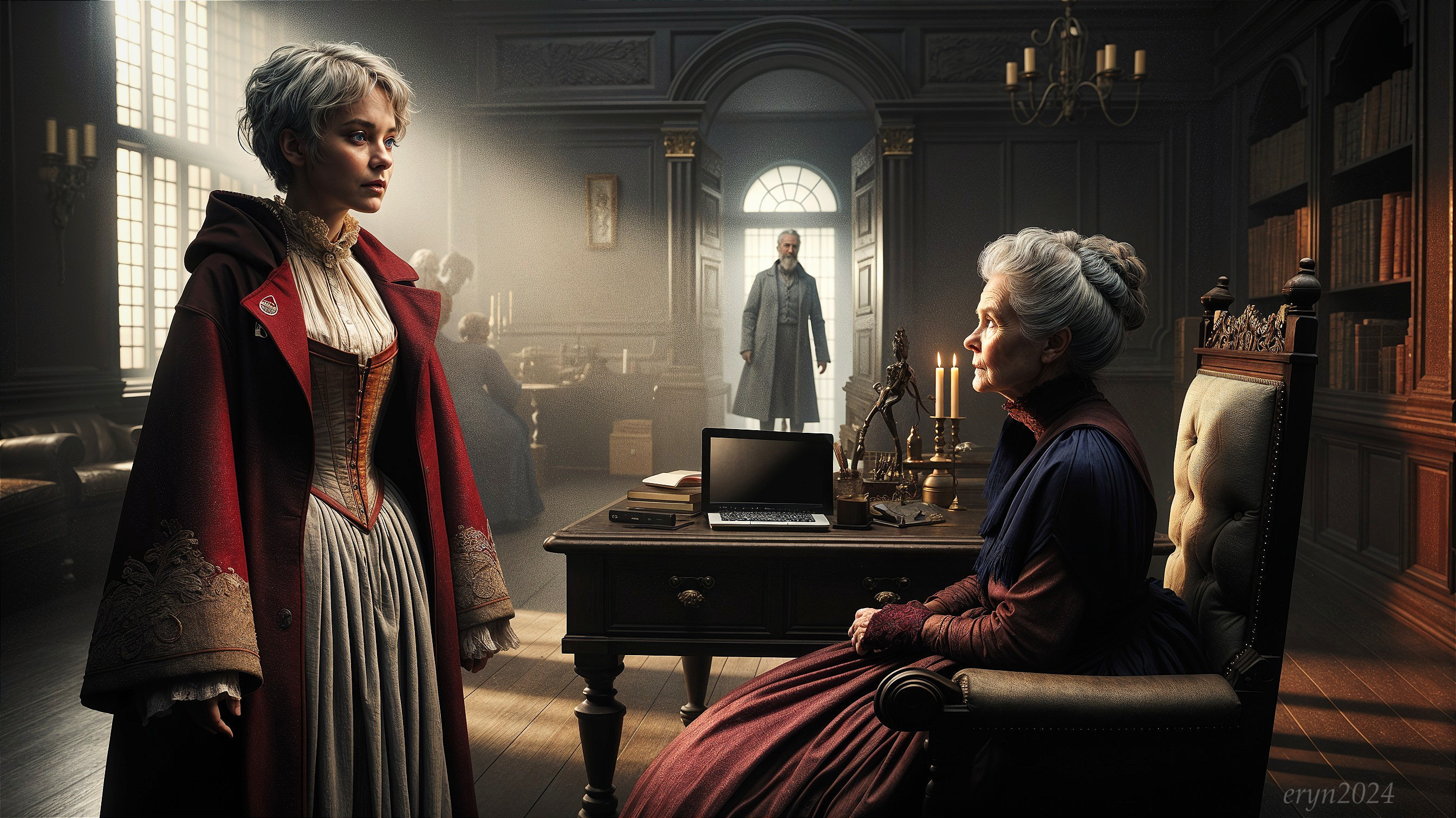 Tense Encounter in an Elegantly Furnished Room