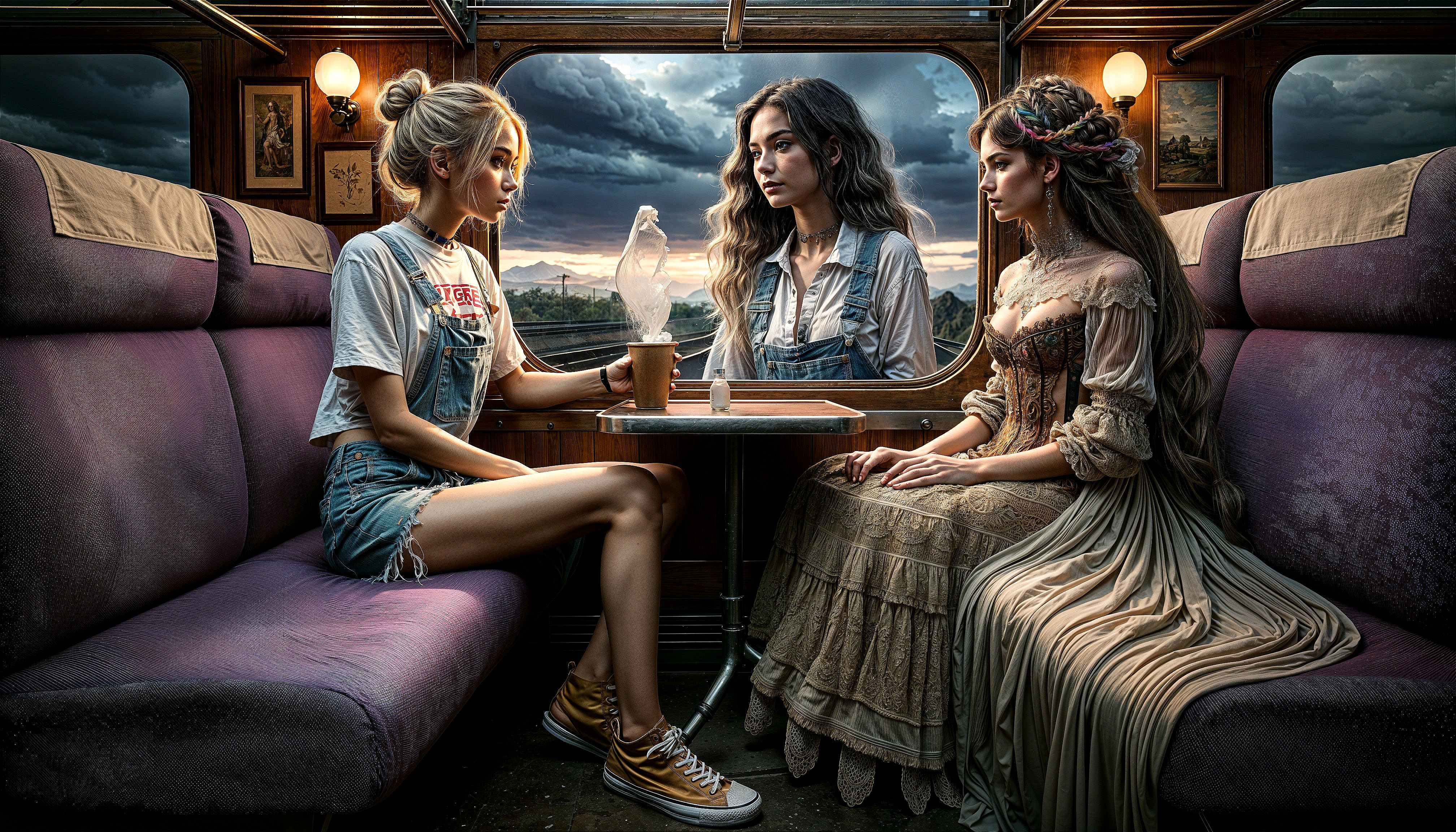 Mystical Conversation in a Vintage Train Carriage