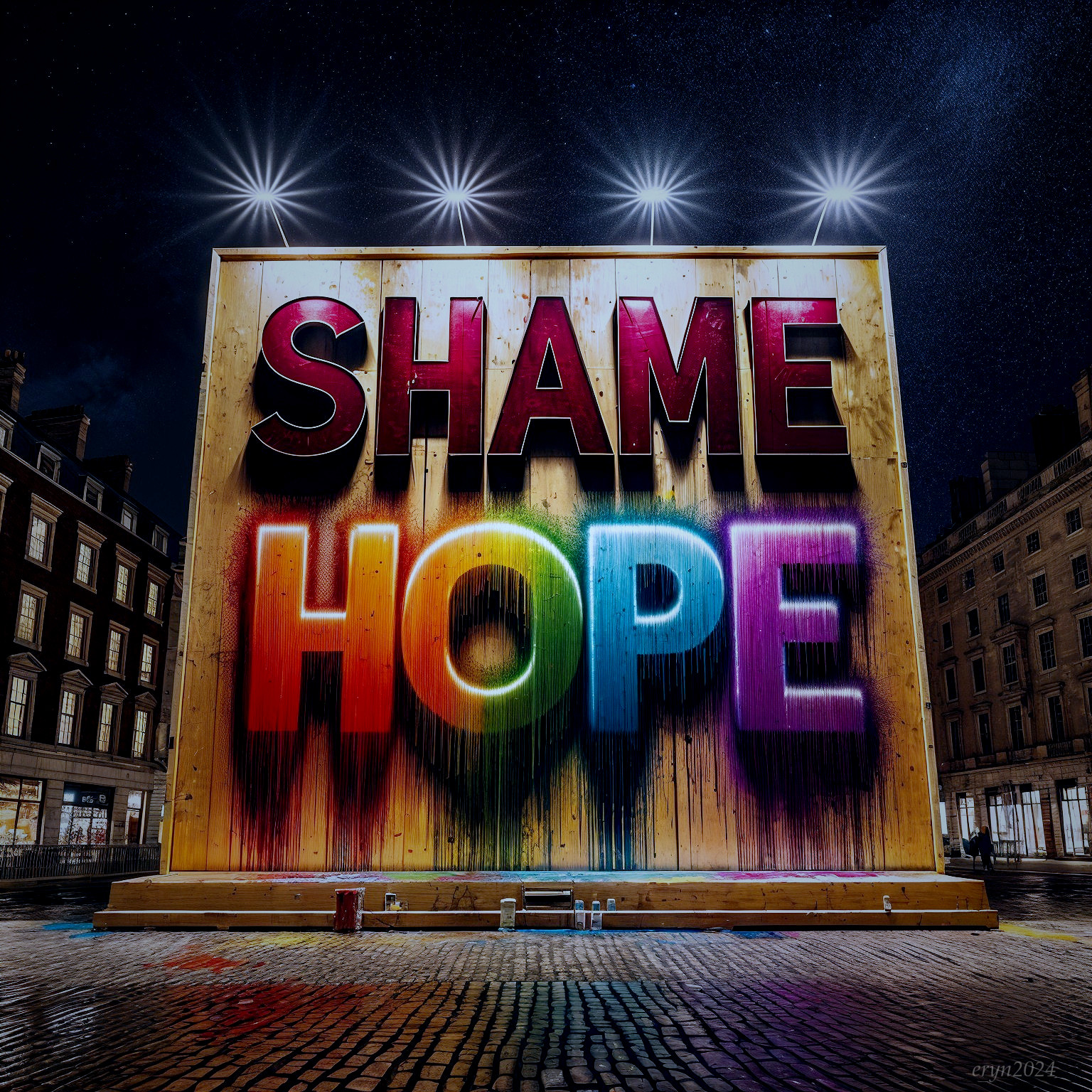 Vibrant Mural with "SHAME" and "HOPE" Typography