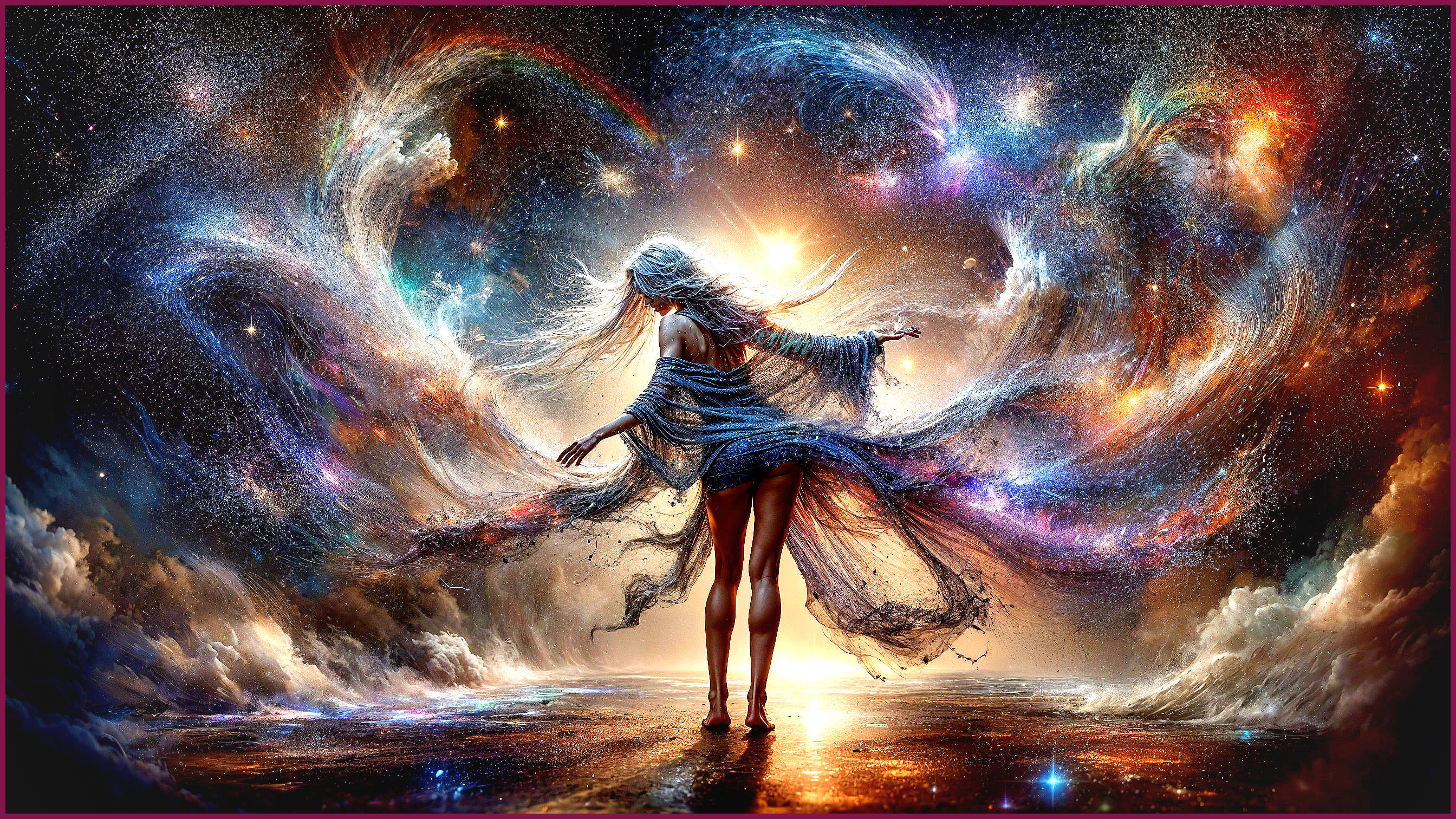 Mystical Figure in Cosmic Backdrop with Galaxies