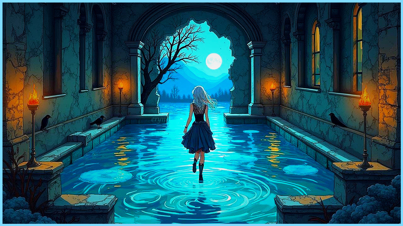 Moonlit Scene of a Woman in Tranquil Waters