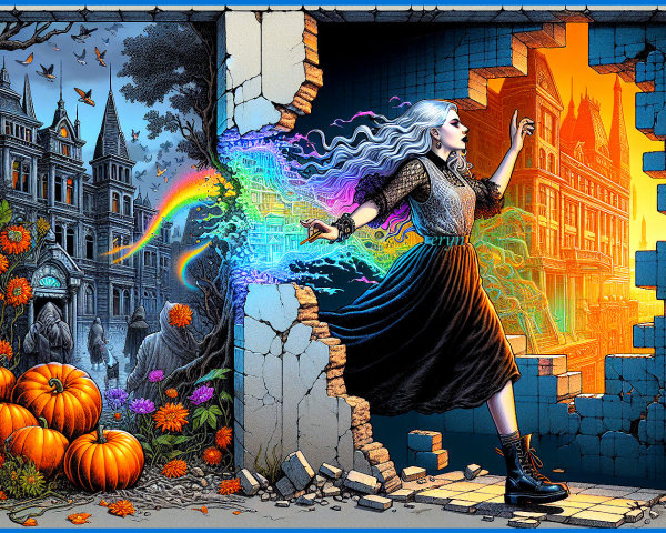 Split Scene of Dark Landscape and Modern City