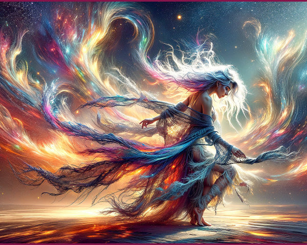 Ethereal Figure Dancing in a Colorful Cosmos