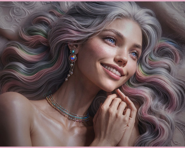 Close-Up Portrait of a Smiling Woman with Pastel Hair
