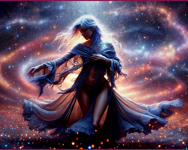 Mystical Figure in Cosmic Galaxy Setting
