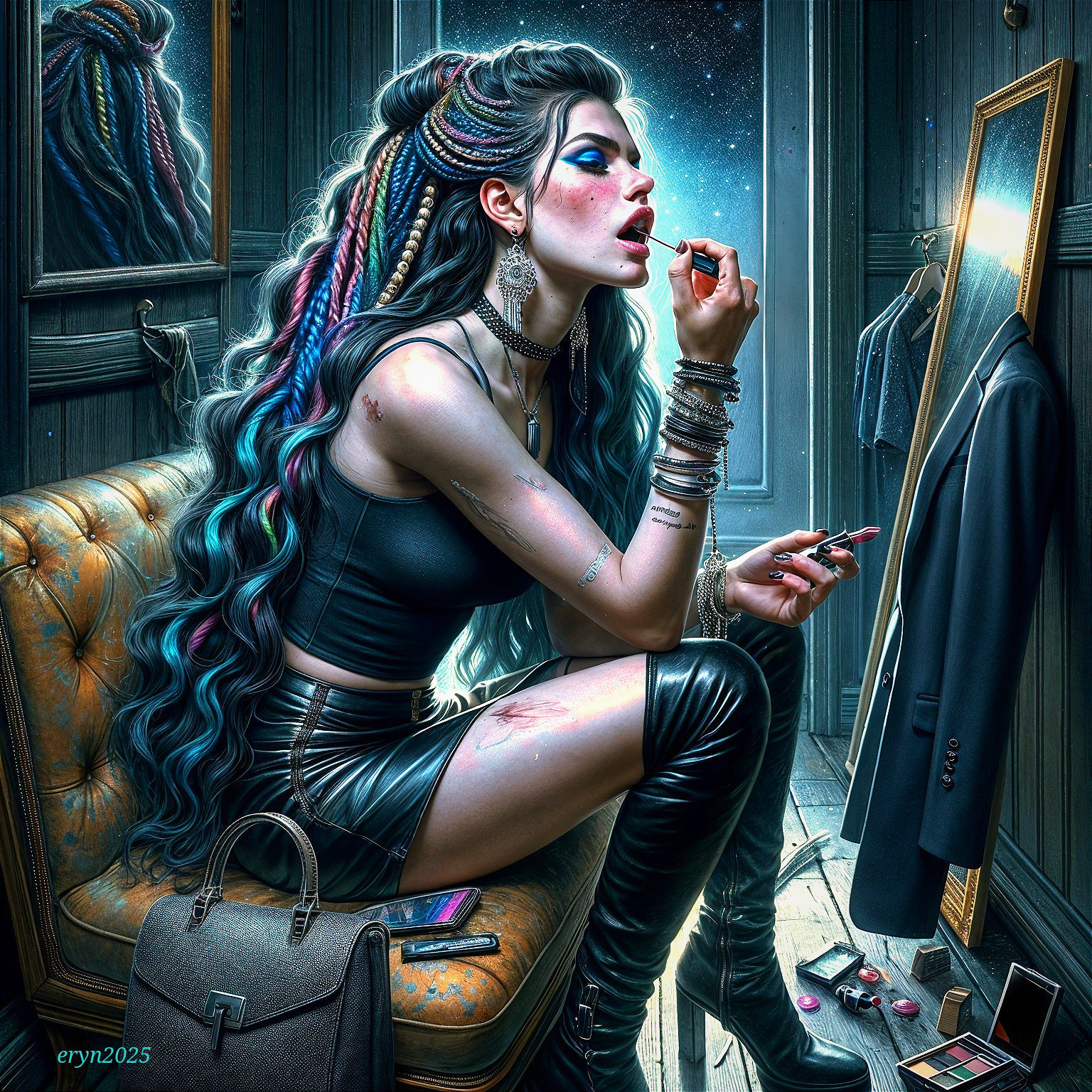 Vintage Dressing Room Scene with Confident Woman