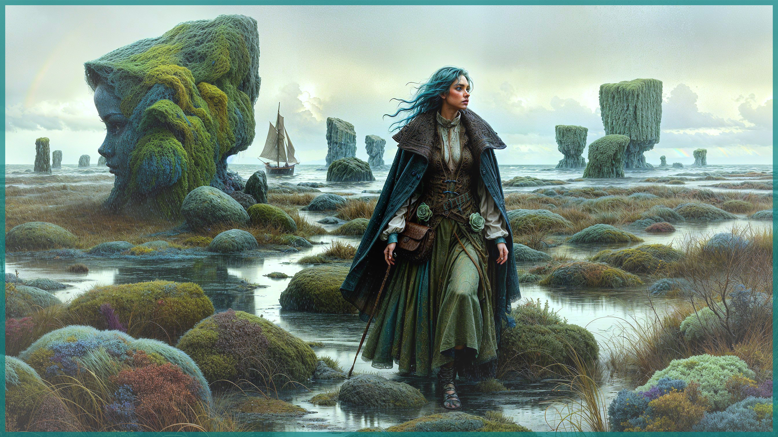 Mystical Landscape with Woman and Stone Formations